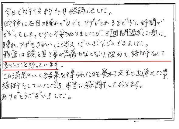 目の下の切らないたるみとり 奥村 モニター体験談4