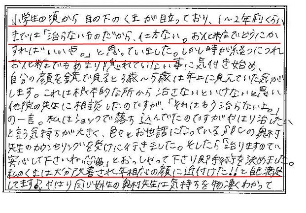 目の下の切らないたるみとり 奥村 モニター体験談3