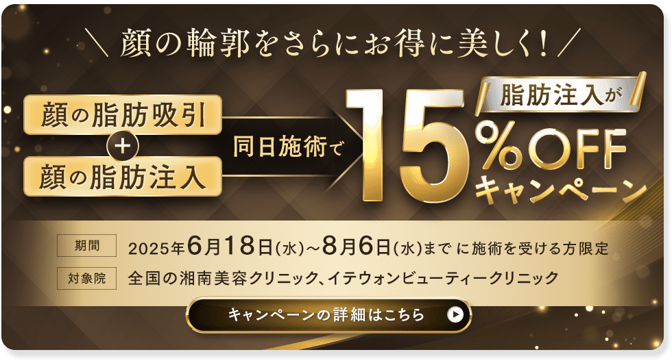 同日施術で15%OFFキャンペーン 顔の脂肪吸引＋顔の脂肪注入