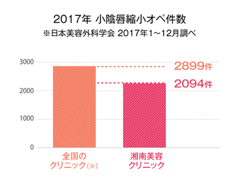 2017年 小陰唇縮小オペ件数 ※日本美容外科学会 2017年 1~12月調べ 5年で3.7倍増加