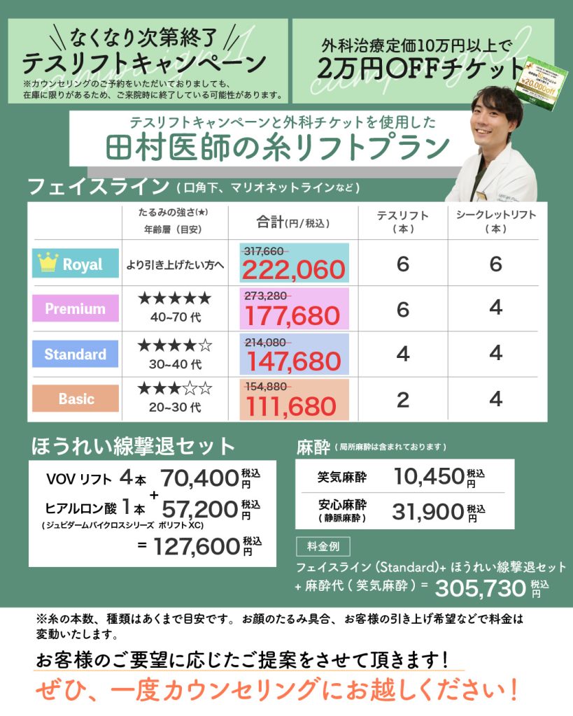 キャンペーン中の糸リフトプラン