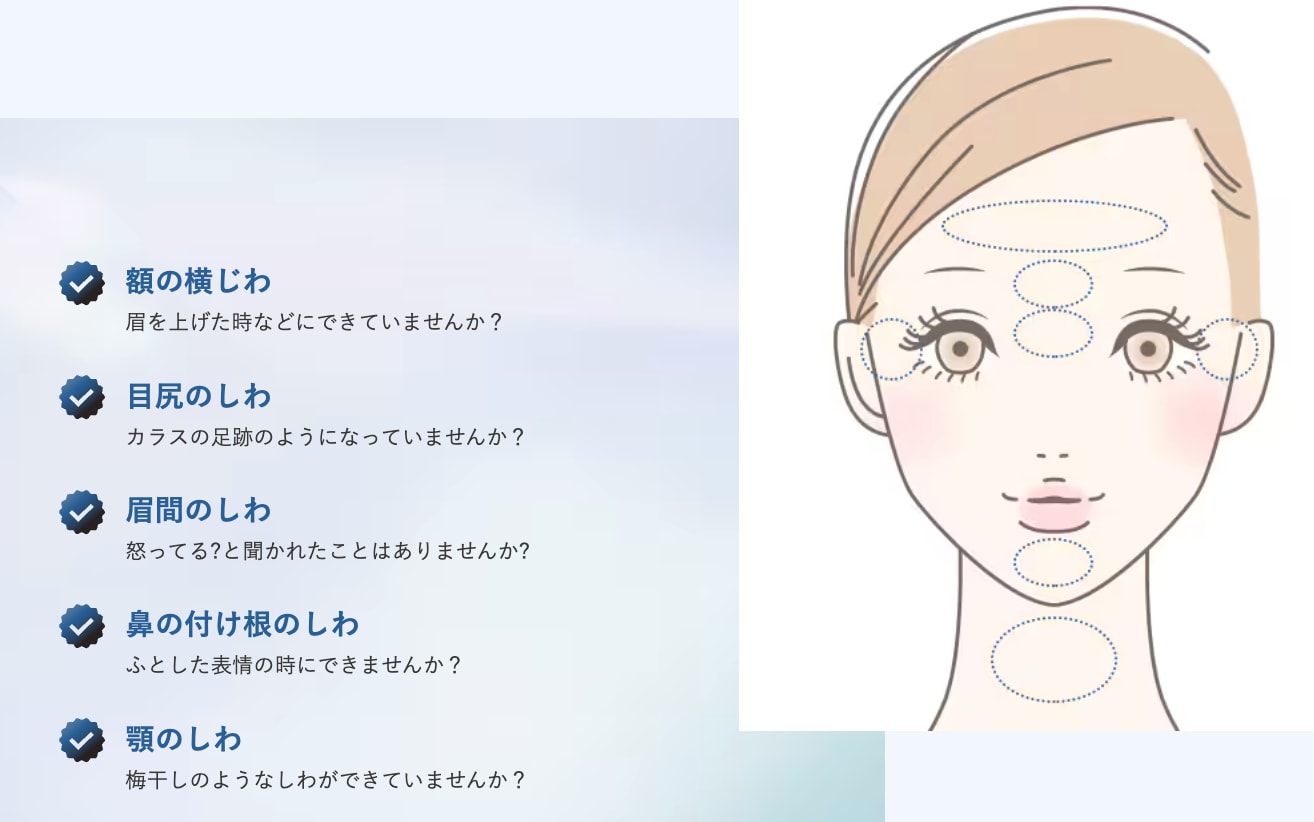 表情シワの予防・シワ改善：ボトックス注射