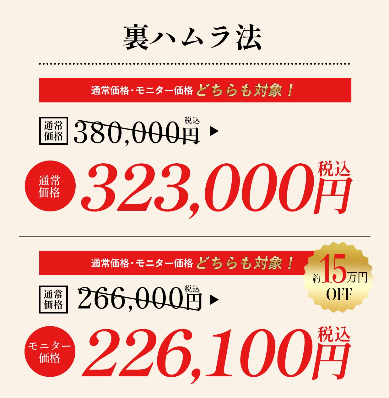 外科専門の裏ハムラが特別価格で！