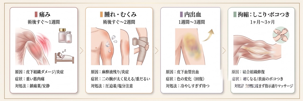 痛み・腫れ・内出血・拘縮の時期と原因をスッキリ整理