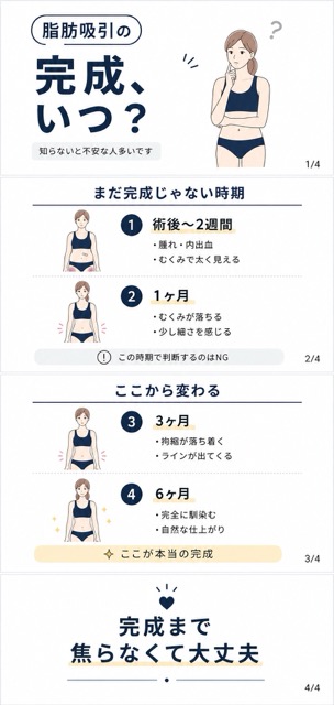 ボディ脂肪吸引は、 時間とともに仕上がっていきます。