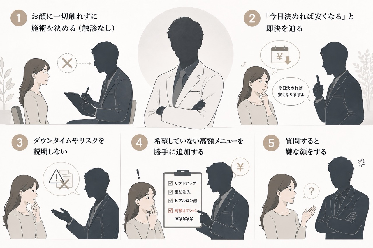 以下のどれか1つでも当てはまったら、契約せずに一度持ち帰りましょう。<br />

