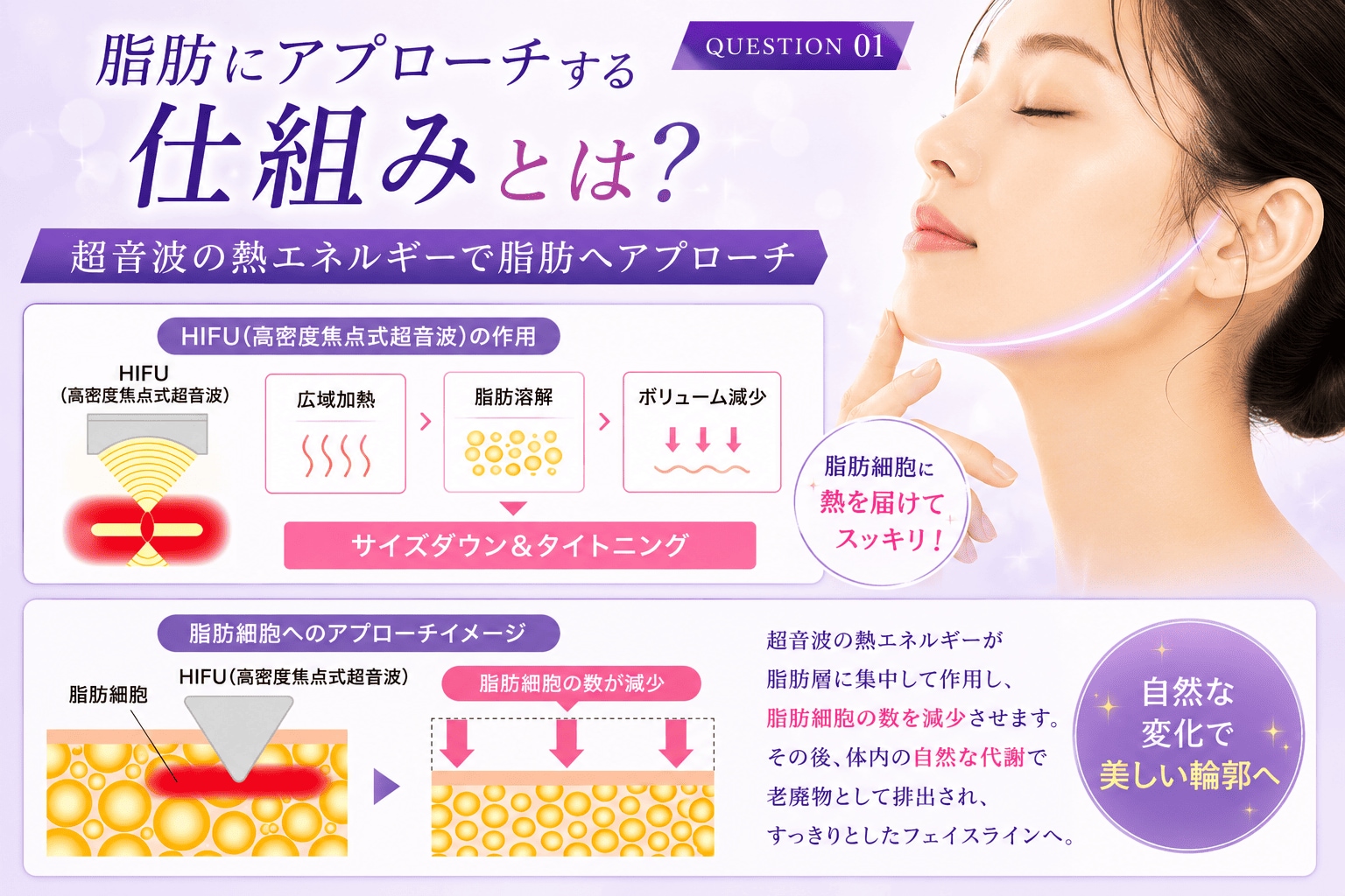 超音波の熱エネルギーで脂肪へアプローチ