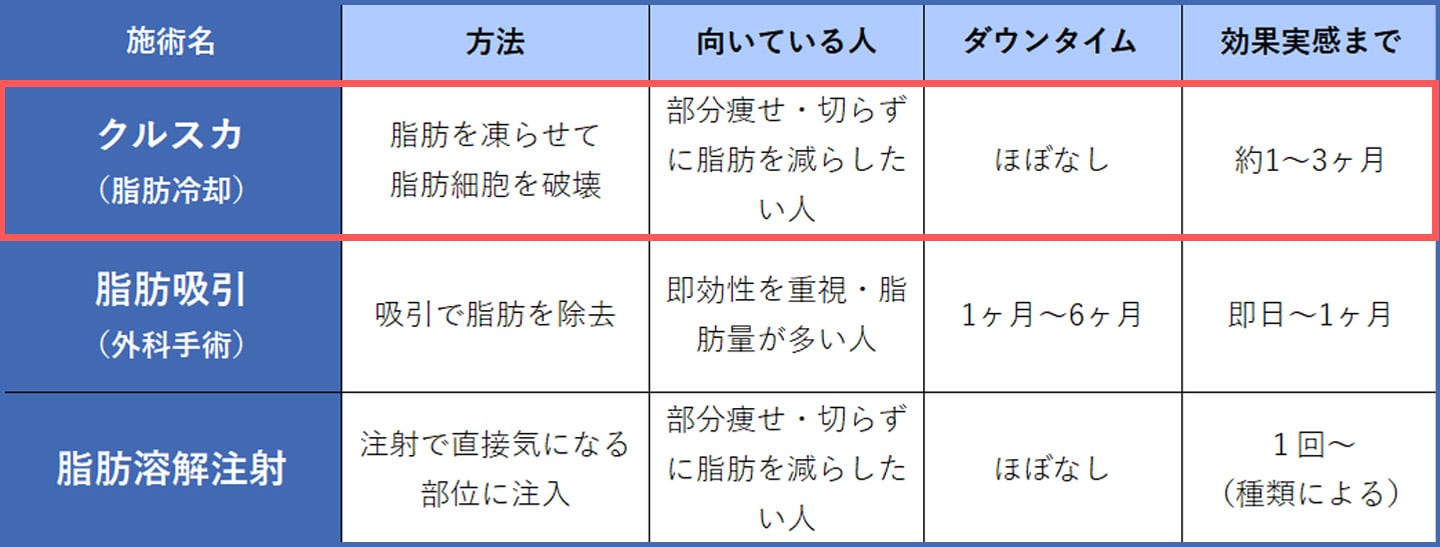 痩身治療比較表