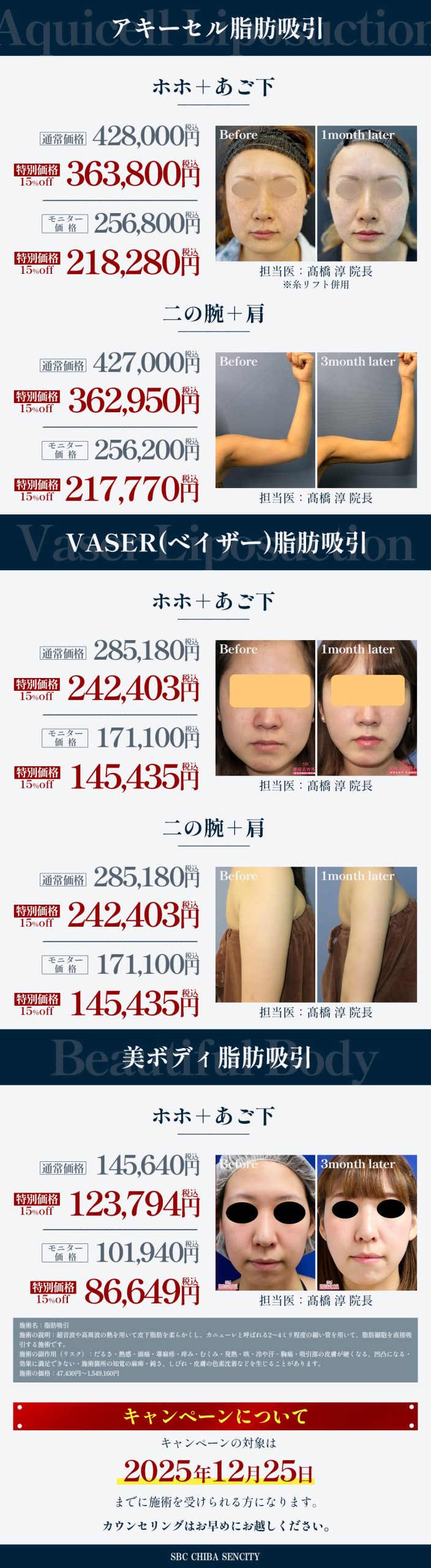 千葉センシティ院での人気部位の価格参考例