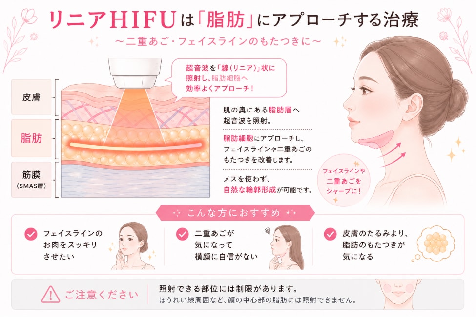 リニアHIFU：輪郭・脂肪に特化
