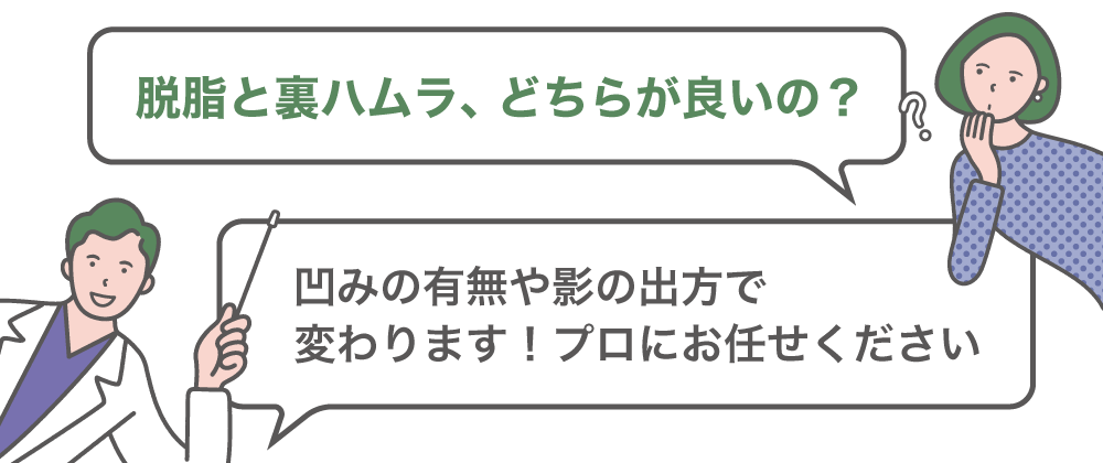  脱脂（切らないクマ取り）と裏ハムラ、どちらが良いか分かりません。