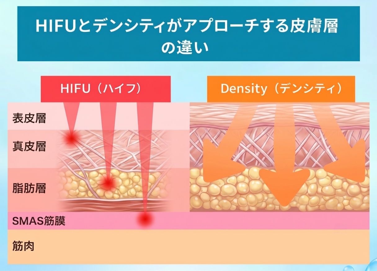図のようにアプローチする皮膚層が違います