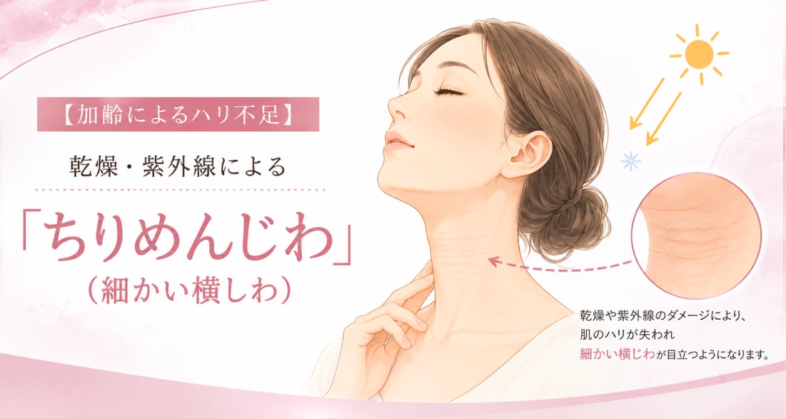 【加齢によるハリ不足】乾燥・紫外線による「ちりめんじわ（細かい横しわ）」