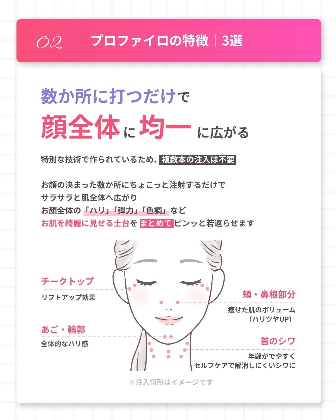 数箇所に打つだけで顔全体に均一に広がる
