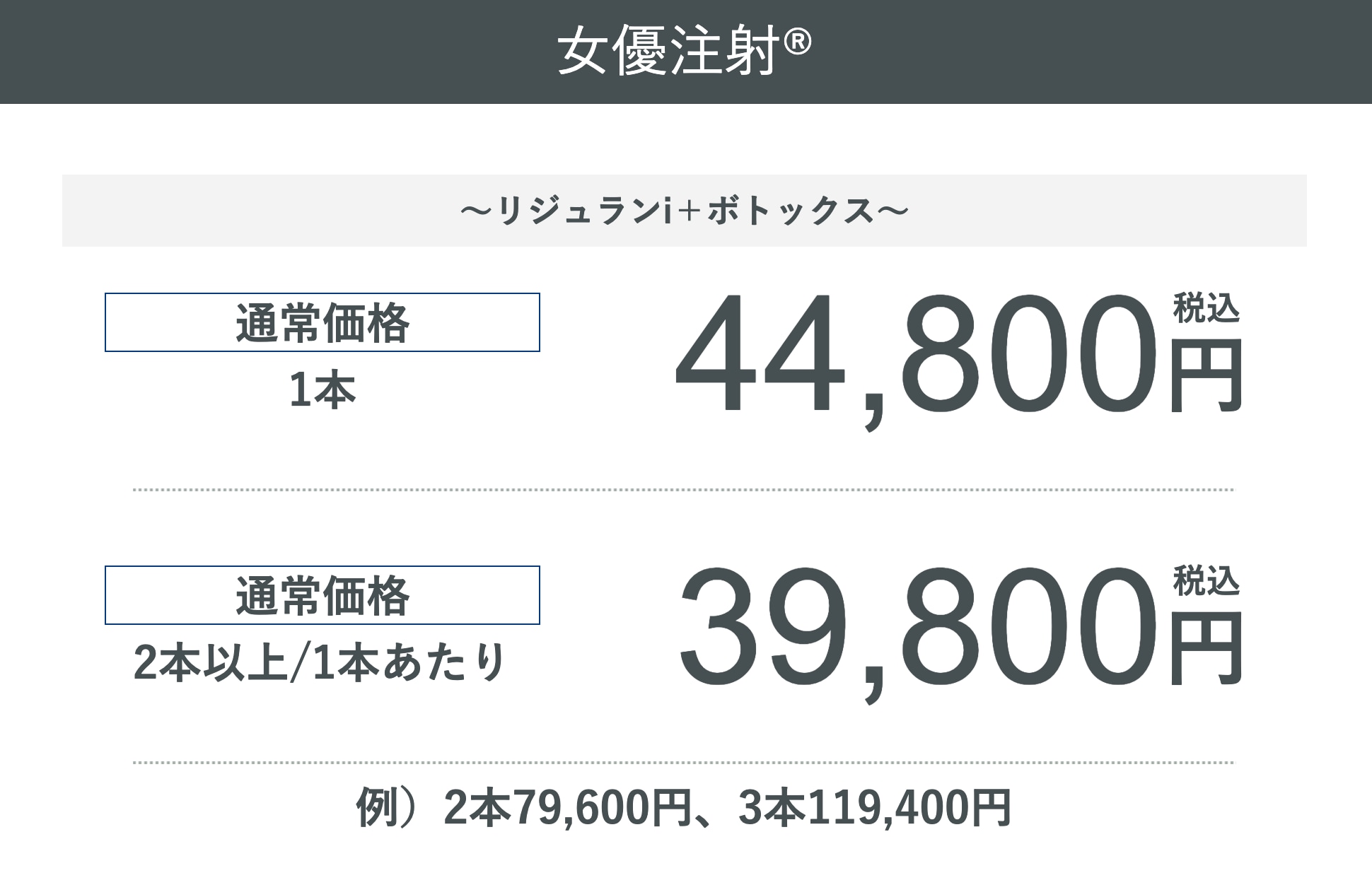 【部分注入】女優注射の料金について
