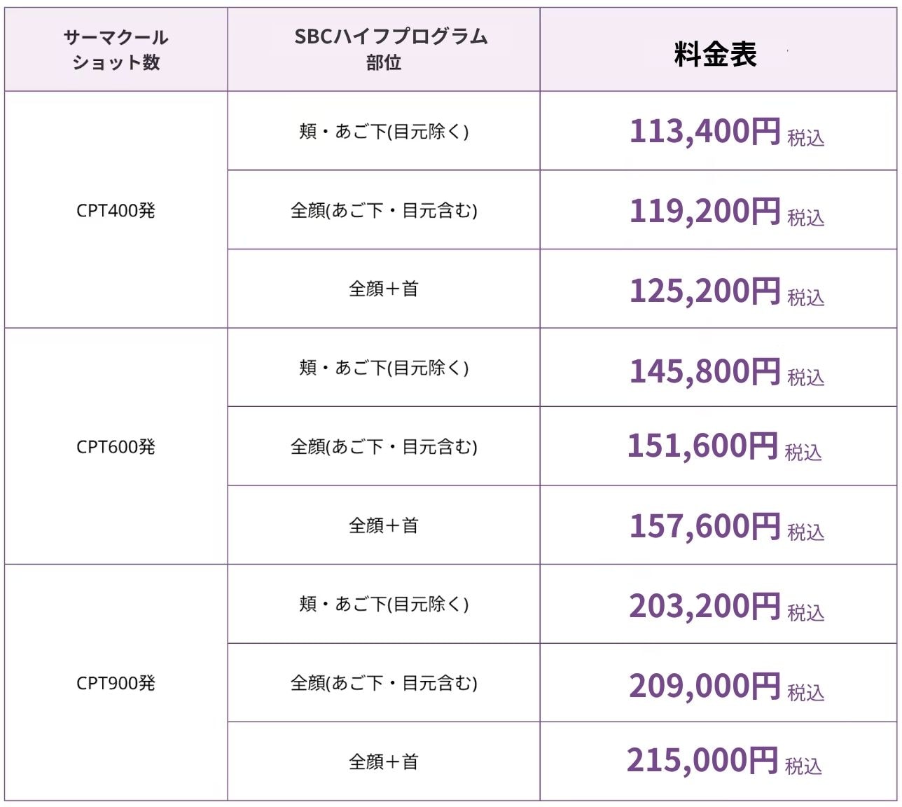 サーマクール×HIFU 料金表
