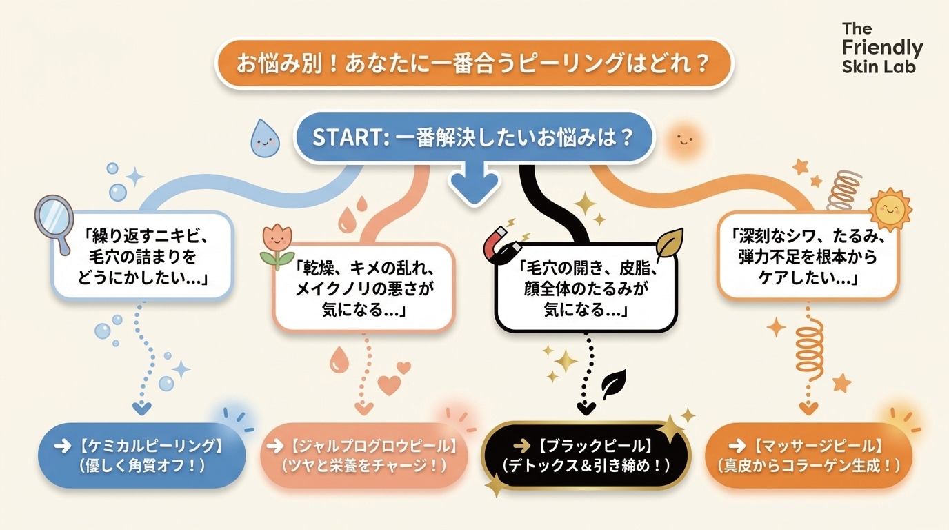 お悩み別フローチャート!あなたに一番合うピーリングはどれ?