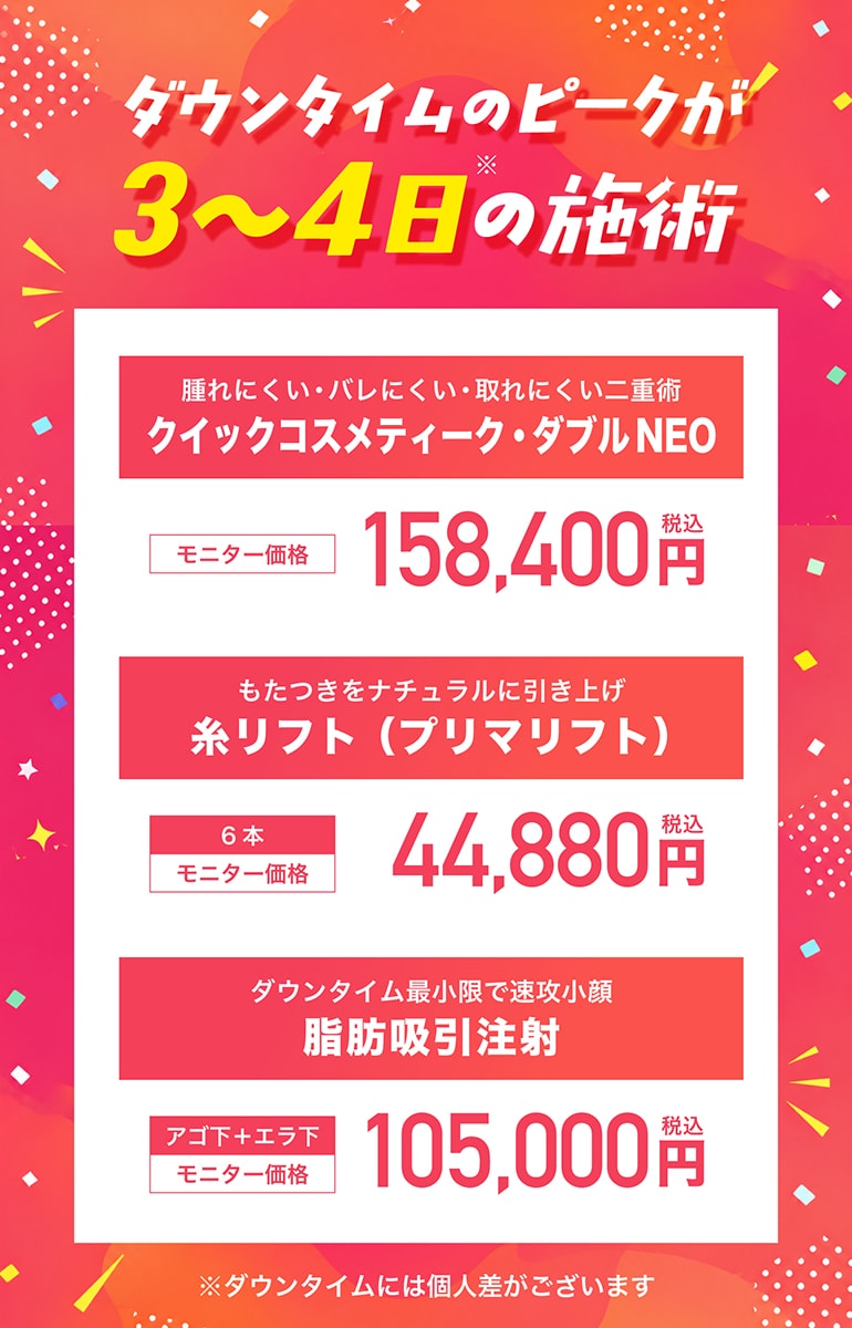 ダウンタイム：3~4日