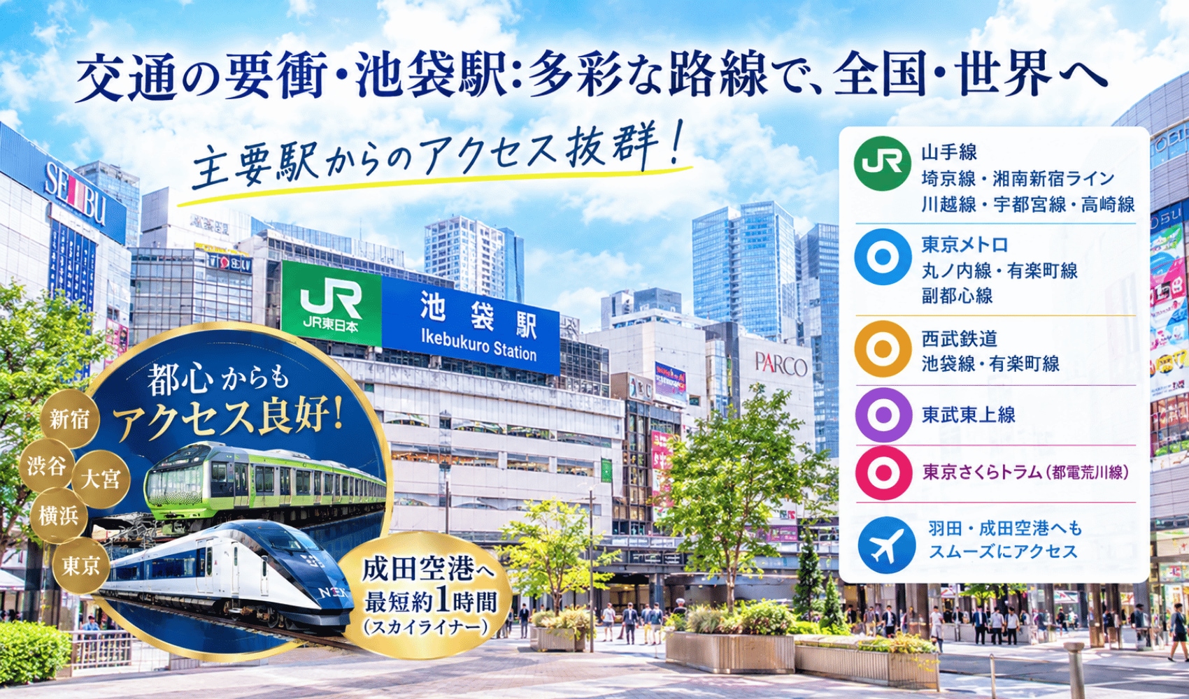 交通の要衝・池袋駅：多彩な路線で、全国・世界へ