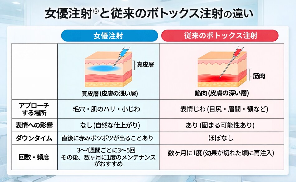 女優注射とボトックスの違いは？