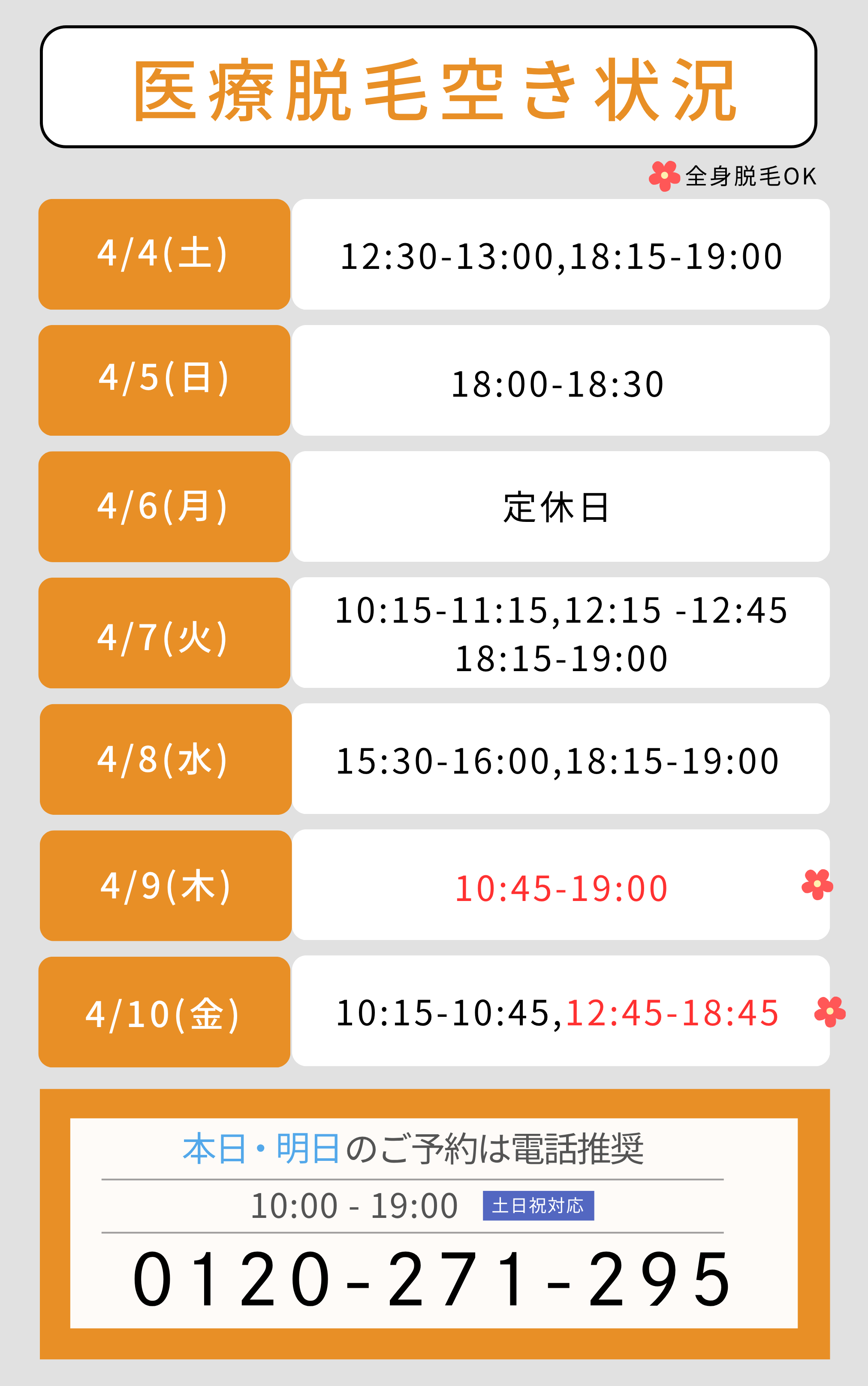 4/3全身脱毛秋状況