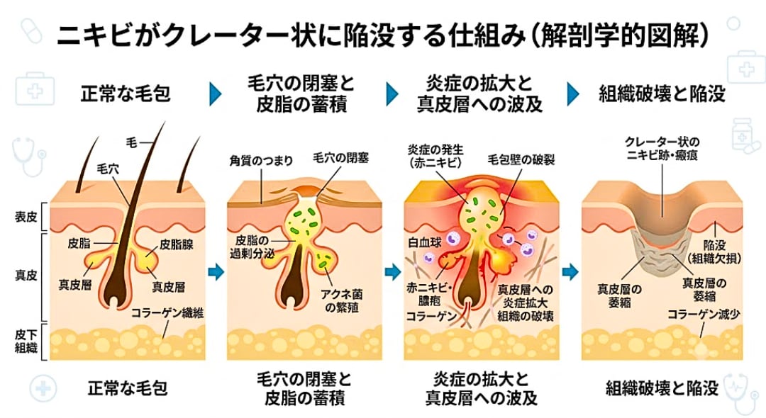 クレーター状の凹みができるメカニズム