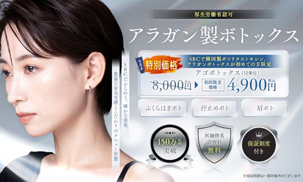 ※SBCで韓国製ボツリヌストキシン、アラガンボトックスが初めての方限定