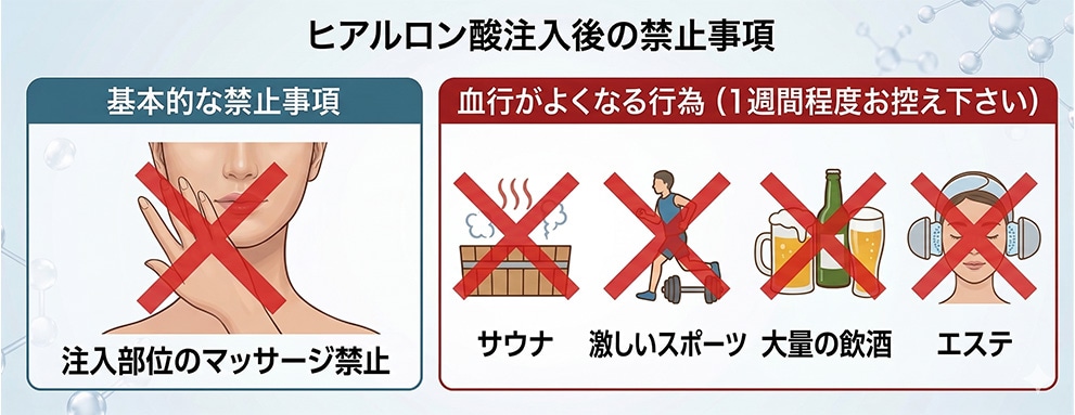 ヒアルロン酸注射施術後の経過と日常生活での注意点<br />
