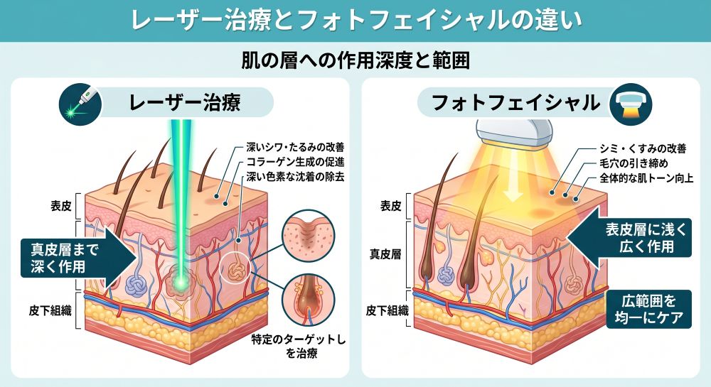 顔全体の「薄いシミ・くすみ」を少しずつ改善するフォトフェイシャル<br />
