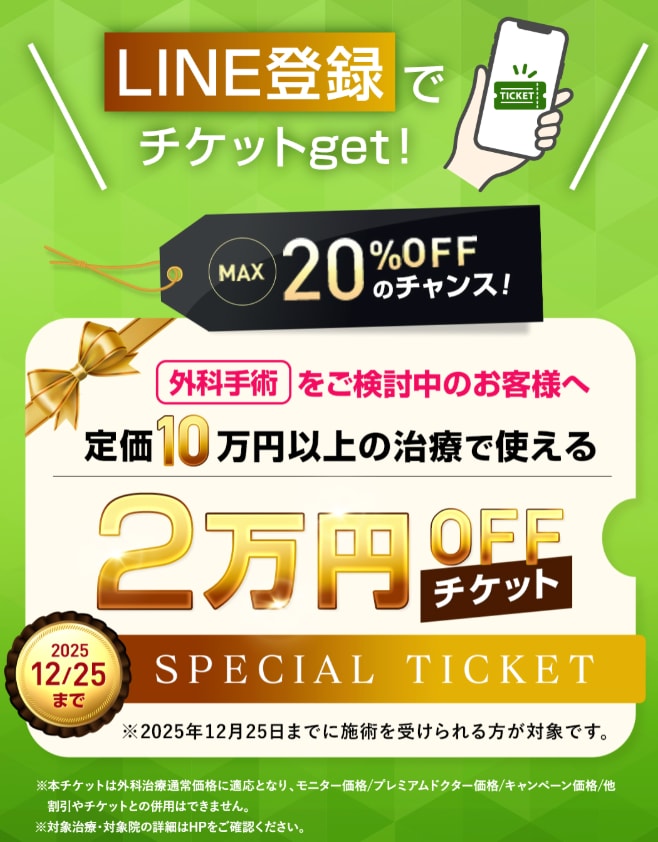 【通常価格10万円以上】の外科治療で使える2万円OFFチケット
