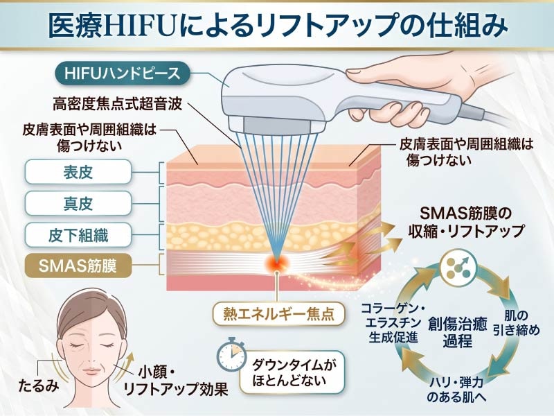 医療HIFU（高密度焦点式超音波）によるリフトアップの仕組み