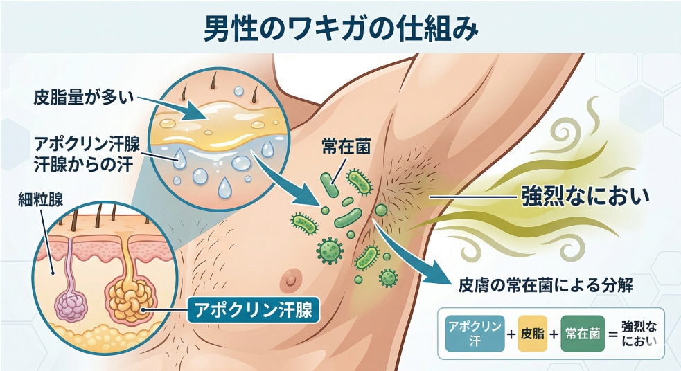 皮脂量が多く、においが強烈に
