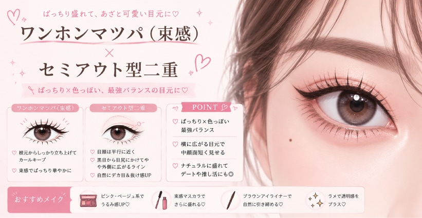 【ワンホンマツパ（束感）× セミアウト型二重】でアイドル級のデカ目
