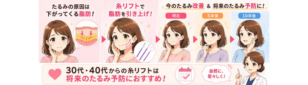 Q：30代・40代で糸リフトをやるのは早すぎませんか？ <br />
