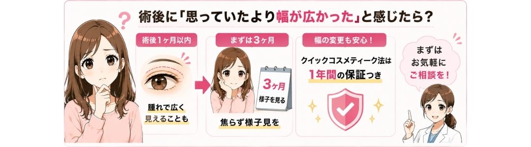 Q:術後に『思っていたより幅が広かった』と感じた場合、どのくらいの期間であれば幅の変更が可能ですか？