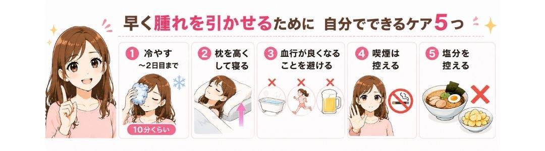Q: 早く腫れを引かせるために、自分でできることはありますか？