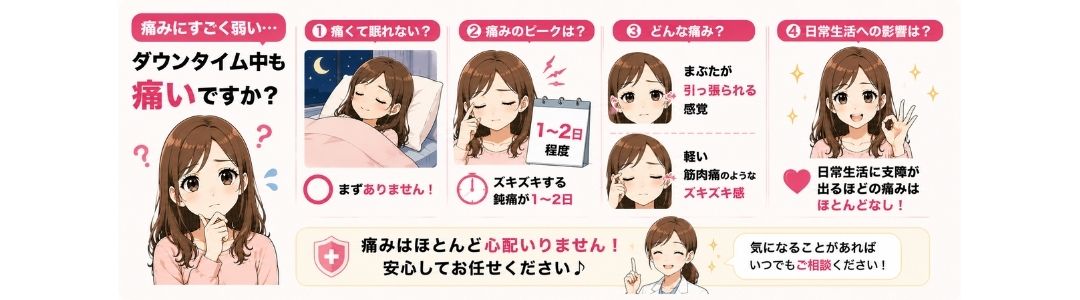 Q: 痛みにすごく弱いのですが、ダウンタイム中も痛いですか？