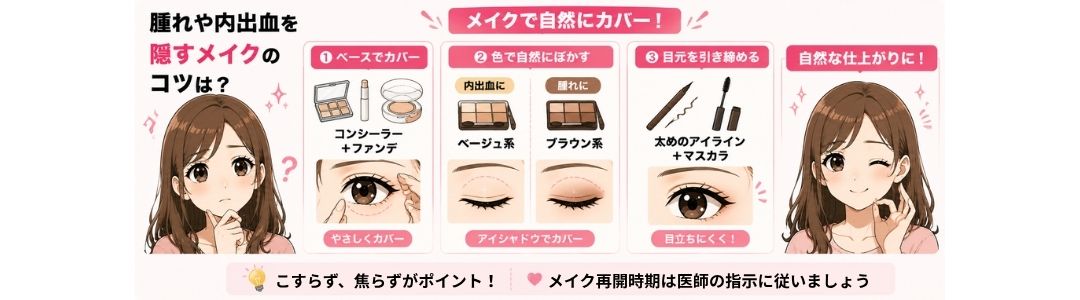 Q:腫れや内出血を隠すための具体的なメイクテクニックはありますか？