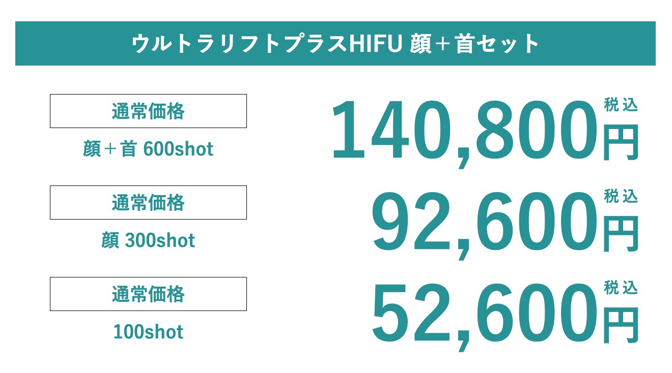 ウルトラリフトプラスHIFU 顔＋首セット<br />
