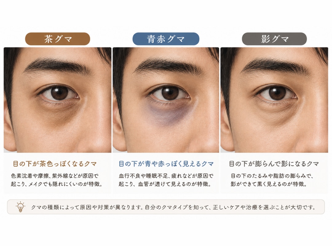 クマ＝寝不足とは限りません。目元の構造が原因になっていることもあります。