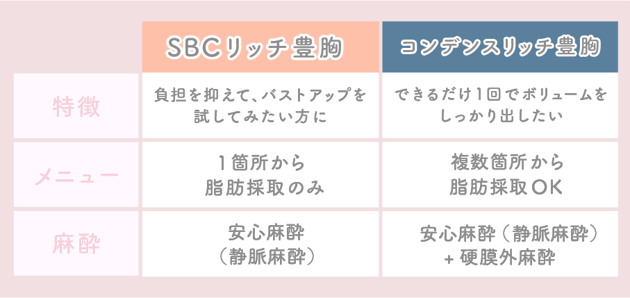 SBCリッチ豊胸とコンデンスリッチ豊胸<br />
<br />
