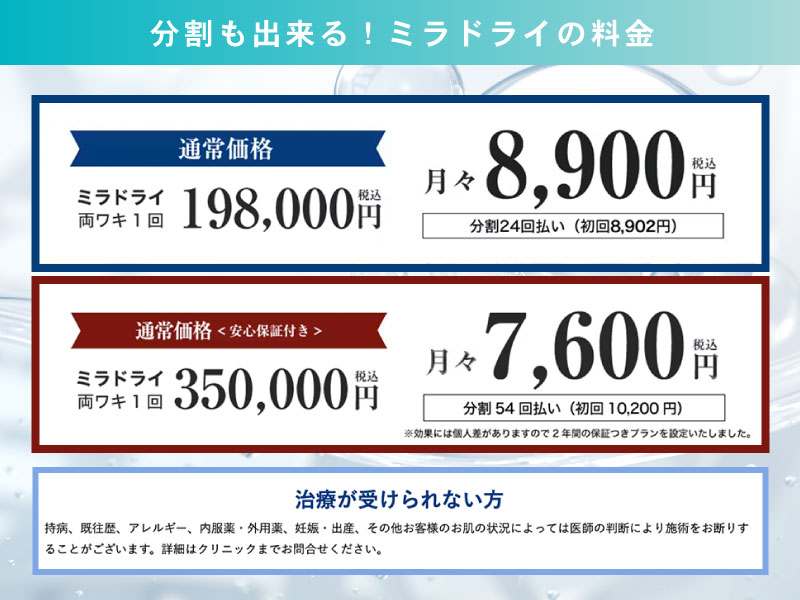 ミラドライの料金