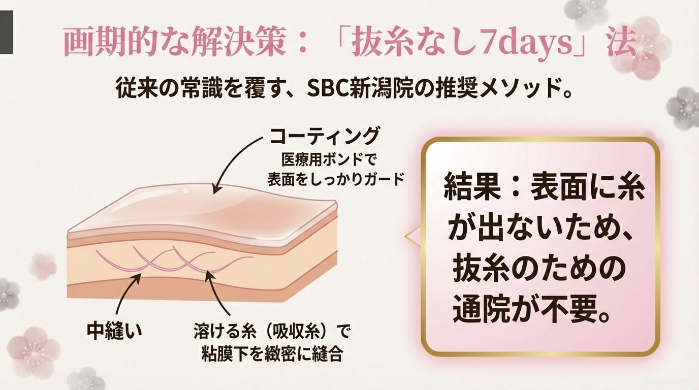 抜糸なしは通院無し！