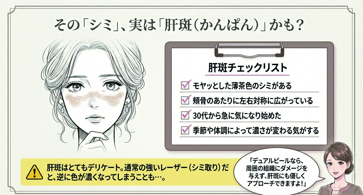「私のシミ、もしかして肝斑？」そんなお悩み、抱えていませんか？😢