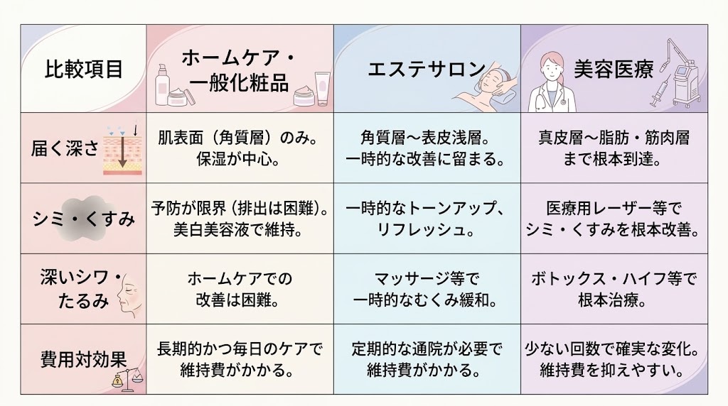 美容医療と「エステ・セルフケア」の違い