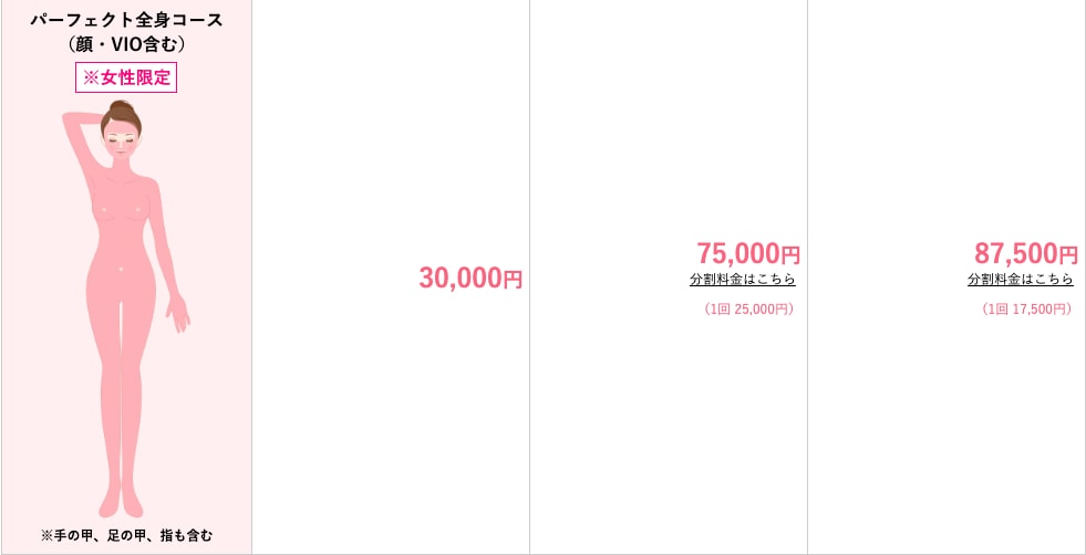 パーフェクト全身脱毛(顔・VIO含む)コース