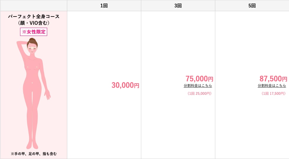 パーフェクト全身脱毛(顔・VIO含む)コース