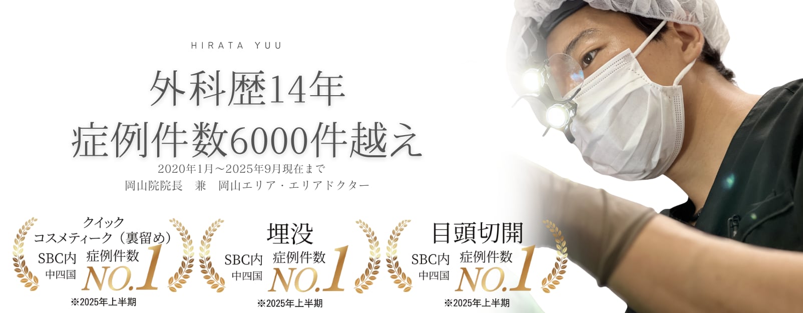 二重整形累計症例件数が6,000件以上(2020年1月〜2025年9月)の実績を持つ医師が在籍