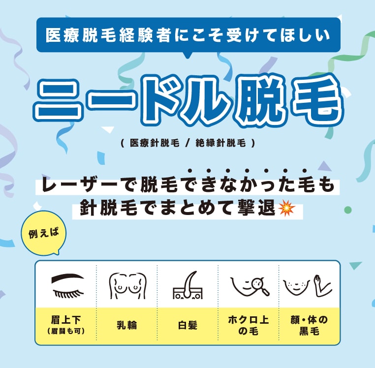 埼玉・大宮でニードル脱毛なら大宮東口院｜医療レーザーで抜けない「最後の毛」を永久脱毛