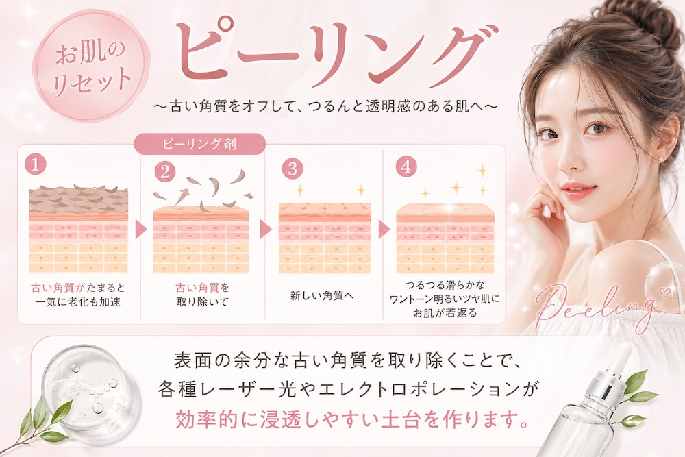 Step1: 剥がす（ケミカルピーリング）まずは、肌の土壌を耕す「大掃除」から